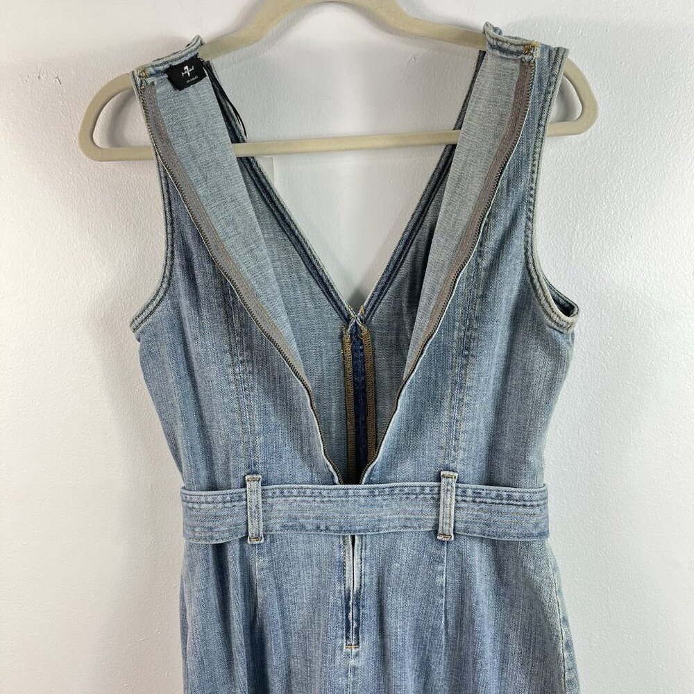 7 For All Mankind Denim Patch Pocket Mini Dress Size Small Belted Festival Party - Picture 7 of 15